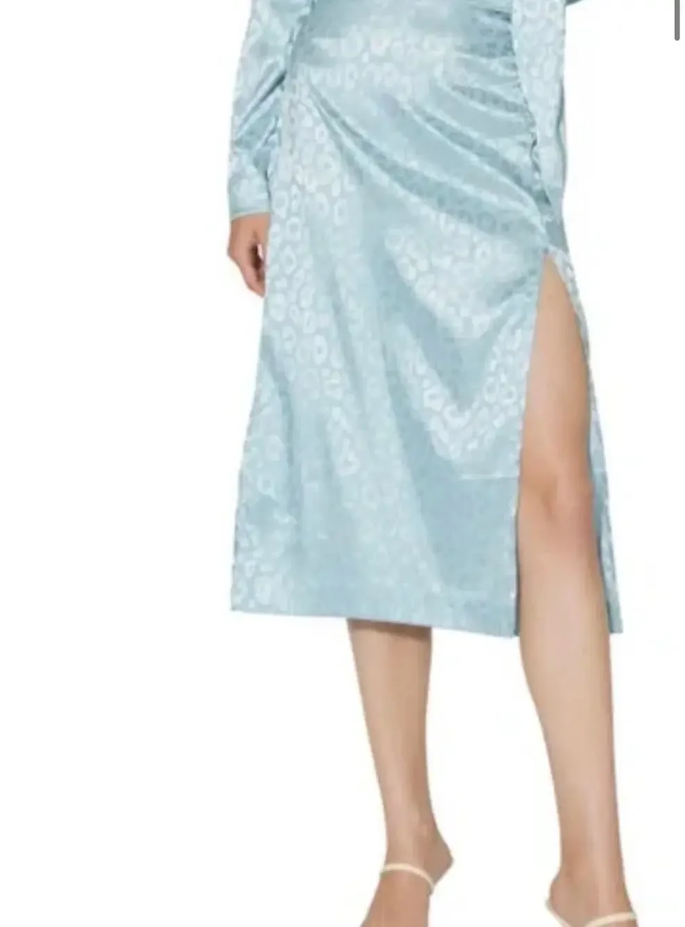 Something New Women's Mia Leopard Print Satin Blue Skirt Side Slit M NWOT